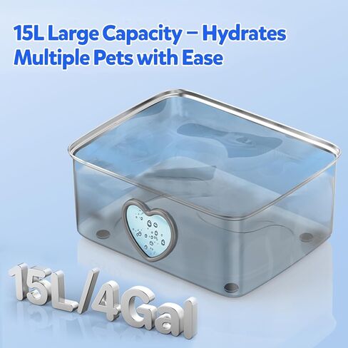 Kastty Large Dog Water Fountain, 15l/4gal Stainless Steel AUTO Pet Water Bowl Dispenser Indoor, 5-Stage Filtration, Dual-Color LED, Visual Window, Quiet, for Large Medium Dogs & Multi-Pet, FS80 in Kuwait