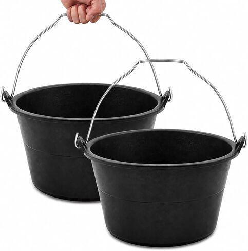 Sadnyy 2 Pcs Feeder Buckets, 8 Quart / 2 Gallon Ox Tendon Horse Feed Bucket with Handle Large Utility Feed Pan Dog Bowl Horse Feeder for Goats Horses Animal Feeding, 11.5 x 6.3 Inches in Kuwait