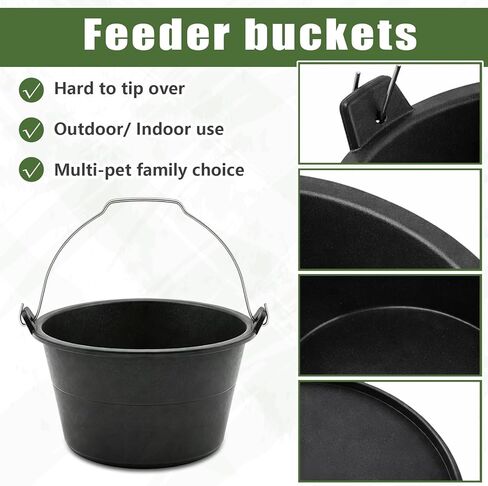 Sadnyy 2 Pcs Feeder Buckets, 8 Quart / 2 Gallon Ox Tendon Horse Feed Bucket with Handle Large Utility Feed Pan Dog Bowl Horse Feeder for Goats Horses Animal Feeding, 11.5 x 6.3 Inches in Kuwait