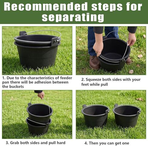 Sadnyy 2 Pcs Feeder Buckets, 8 Quart / 2 Gallon Ox Tendon Horse Feed Bucket with Handle Large Utility Feed Pan Dog Bowl Horse Feeder for Goats Horses Animal Feeding, 11.5 x 6.3 Inches in Kuwait