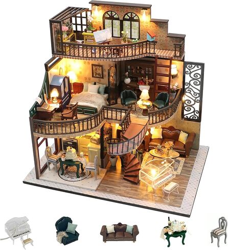Flever Dollhouse Miniature DIY House Kit Creative Room with Furniture and Frame Type for Romantic Valentine's Gift (A Midsummer Afternoon) in Saudi Arabia