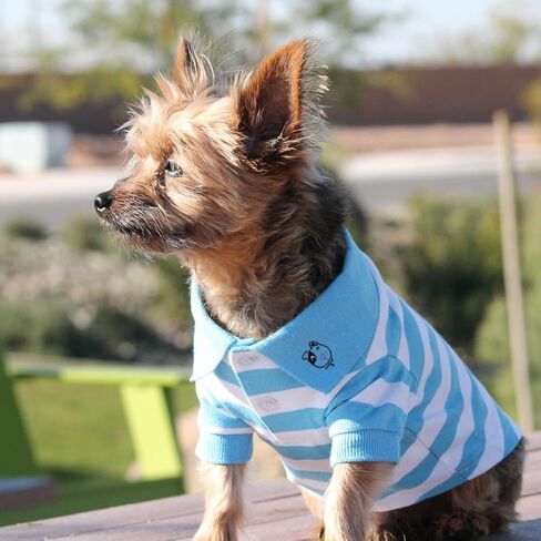 قميص بولو مخطط للكلاب من DOGGIE DESIGN (أزرق نياجرا وأبيض، مقاس M) in Kuwait