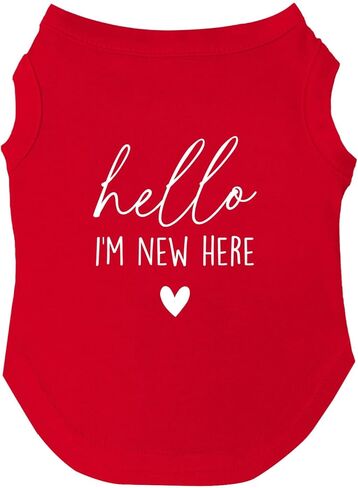 Hello I'm New Here Dog Tee Shirt | Sleeveless Breeds | Adopt & Rescue | Puppy | New Dog |Green, Small 1109 in Kuwait