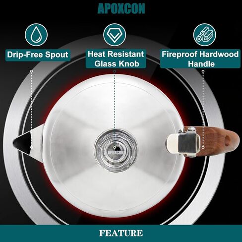 APOXCON Coffee Percolator Stainless Steel Coffee Maker with Fireproof Solid Wood Handle & Tough Glass Clear Brew Progress Knob Camping Coffee Pot Using on any Stovetop NO Aluminum NO Plastic (6 Cup) in Saudi Arabia