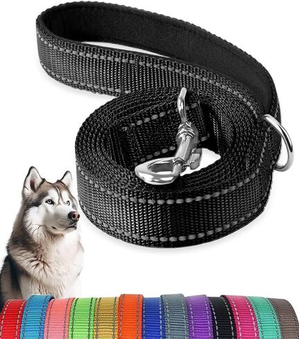 5 FT * 1 in Heavy Duty Dog Leash with Soft Padded Double Handle, Durable Strong Clasp Dog Leashes, Reflective Nylon Walking Lead for Large,Medium,Small Breed Dogs, Black in Kuwait