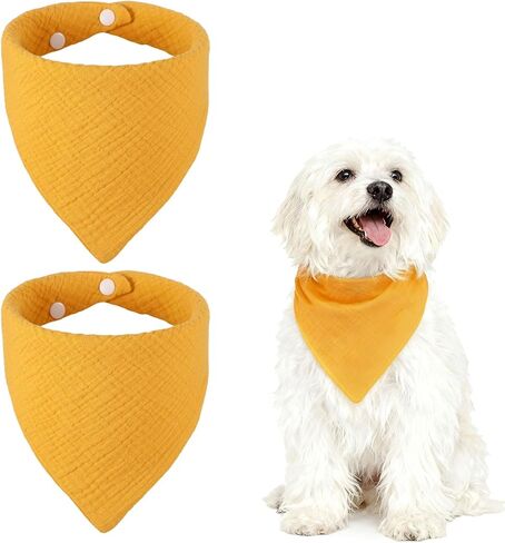 Triangle Dog Bandanas with Button, Solid Soft Pet Scarf Comfortable Triangle Bibs Washable Adjustable (Fabric, 2Pcs, Light Brown) for Small Medium Puppies Cat Birthday Party Gift in Saudi Arabia