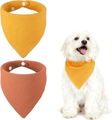 Triangle Dog Bandanas with Button, Solid Soft Pet Scarf Comfortable Triangle Bibs Washable Adjustable (Fabric, 2Pcs, Light Brown) for Small Medium Puppies Cat Birthday Party Gift in Saudi Arabia