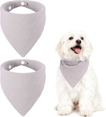 Triangle Dog Bandanas with Button, Solid Soft Pet Scarf Comfortable Triangle Bibs Washable Adjustable (Fabric, 2Pcs, Light Brown) for Small Medium Puppies Cat Birthday Party Gift in Saudi Arabia
