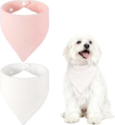 Triangle Dog Bandanas with Button, Solid Soft Pet Scarf Comfortable Triangle Bibs Washable Adjustable (Fabric, 2Pcs, Light Brown) for Small Medium Puppies Cat Birthday Party Gift in Saudi Arabia