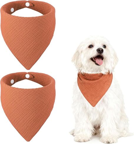 Triangle Dog Bandanas with Button, Solid Soft Pet Scarf Comfortable Triangle Bibs Washable Adjustable (Fabric, 2Pcs, Light Brown) for Small Medium Puppies Cat Birthday Party Gift in Saudi Arabia