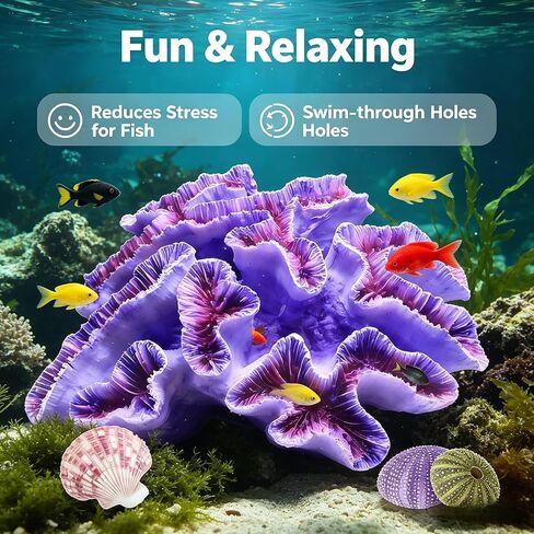 Aquarium Decor, Purple Artificial Coral Ornament with Fish Tank Plants, Lifelike Aquascape Decoration for Freshwater/Saltwater Tanks in Kuwait