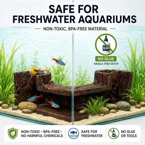 Aquarium Corner Hide Cave – Safe Resin Fish Shelter for Stress Reduction, BPA-Free Tank Decoration, 5.1"x2.7"x1.7" Ideal for Betta, Shrimp & Small Tropical Fish in Kuwait
