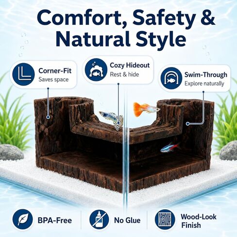 Aquarium Corner Hide Cave – Safe Resin Fish Shelter for Stress Reduction, BPA-Free Tank Decoration, 5.1"x2.7"x1.7" Ideal for Betta, Shrimp & Small Tropical Fish in Kuwait