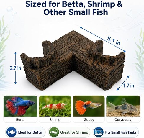 Aquarium Corner Hide Cave – Safe Resin Fish Shelter for Stress Reduction, BPA-Free Tank Decoration, 5.1"x2.7"x1.7" Ideal for Betta, Shrimp & Small Tropical Fish in Kuwait