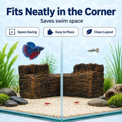 Aquarium Corner Hide Cave – Safe Resin Fish Shelter for Stress Reduction, BPA-Free Tank Decoration, 5.1"x2.7"x1.7" Ideal for Betta, Shrimp & Small Tropical Fish in Kuwait