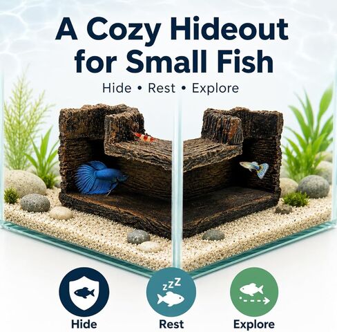 Aquarium Corner Hide Cave – Safe Resin Fish Shelter for Stress Reduction, BPA-Free Tank Decoration, 5.1"x2.7"x1.7" Ideal for Betta, Shrimp & Small Tropical Fish in Kuwait