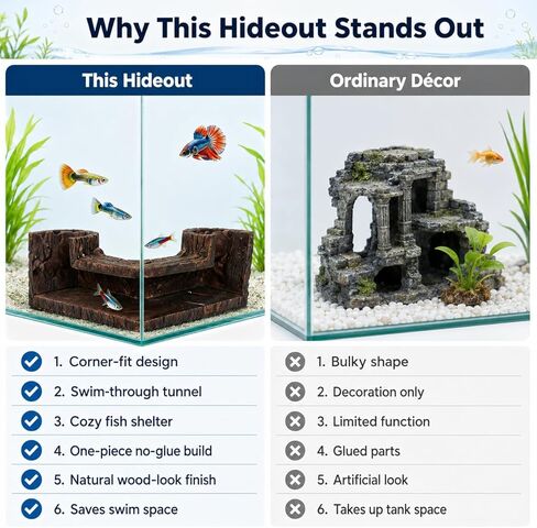 Aquarium Corner Hide Cave – Safe Resin Fish Shelter for Stress Reduction, BPA-Free Tank Decoration, 5.1"x2.7"x1.7" Ideal for Betta, Shrimp & Small Tropical Fish in Kuwait