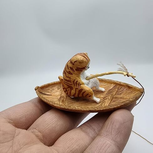 Cat Aquarium Decoration Resin Fish Tank Ornament Ocean Theme Mini Landscape Decor Cute Fishing Scene Tank Accessory for Aquariums Home Desktop Decoration in Kuwait