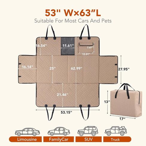 Dog Car Seat Cover for Back Seat, 900D Heavy-Duty Oxford Cloth Pet Car Seat Cover with Hard Bottom, Waterproof Dog Hammock for Car, Dog Car Seat Protector Scratch Proof Nonslip, Holds 400lbs in Kuwait