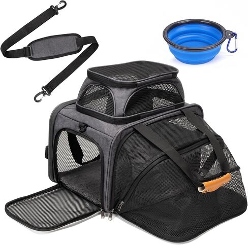 Expandable Pet Carrier Bag - Airline-Approved, Breathable Mesh, Secure Zippers, Padded Handle & Multi-Pockets (Dark Grey) in Kuwait