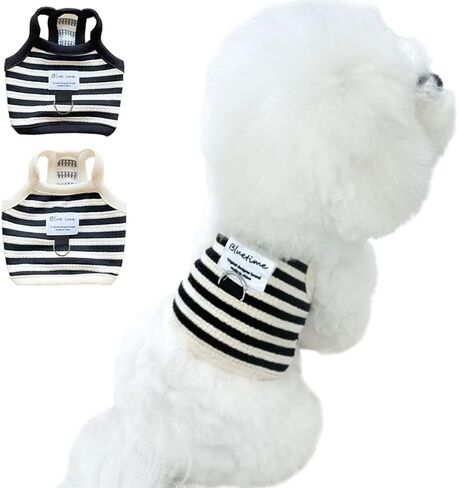 2 Pack Cotton Dog Clothes for Small Dog Girl Boy Striped Sleeveless Pet Tank Top Vest Breathable Puppy Shirt with Leash Ring Cute Cat Outfit for Tea Cup Poodle (Black Apricot, Small) in Kuwait