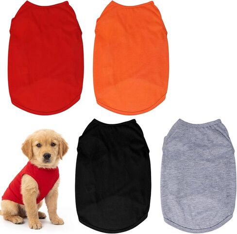 4 Pcs Dog Shirts Pullover, Solid Color Chihuahua Clothes, Summer Dog Shirt Vest Girl Boy Soft Blank Puppy T-Shirt Small Dogs Lightweight Puppy T-Shirts Blank Soft and Cool (Black,Grey,Red,Orange) in Kuwait