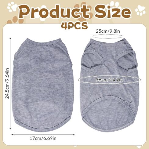 4 Pcs Dog Shirts Pullover, Solid Color Chihuahua Clothes, Summer Dog Shirt Vest Girl Boy Soft Blank Puppy T-Shirt Small Dogs Lightweight Puppy T-Shirts Blank Soft and Cool (Black,Grey,Red,Orange) in Kuwait