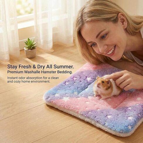 RAINFLOW 2Pack Bunny Guinea Pig Beds Small Animal Bed Guinea Pig Bed for Indoor Cage Mat Soft Fleece Mats Foldable Pet Mat, Plush Pad for for Rabbit Hamster Squirrel Hedgehog Chinchilla Ferret（Star） in Kuwait