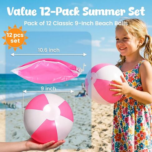 AMOR PRESENT 12PCS Beach Balls Bulk, Pink and White Inflatable Balls Blow up Pool Balls PVC 8.5" Beach Balls for Kids Swimming Pool Beach Party in Saudi Arabia