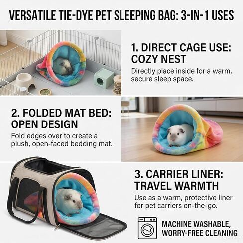 RAINFLOW Guinea Pig Snuggle Sack - Cute Small Animal Bed Fleece Sleep Sacks Anti Collapse Opening Designed Cage Liner Hideout, Washable Bunny Rabbit Bed for Indoor Small Pets Hamster Ferret Hedgehog in Kuwait