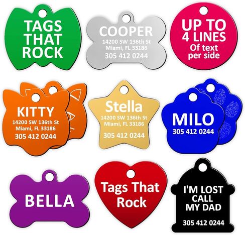 Custom Engraved Pet ID Tags – Personalized Aluminum Dog & Cat Tags – 8 Fun Shapes, 9 Bright Colors, Double-Sided, Lightweight & Rustproof – Includes Attachment Ring in Kuwait
