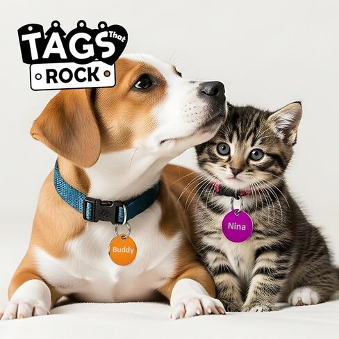 Custom Engraved Pet ID Tags – Personalized Aluminum Dog & Cat Tags – 8 Fun Shapes, 9 Bright Colors, Double-Sided, Lightweight & Rustproof – Includes Attachment Ring in Kuwait