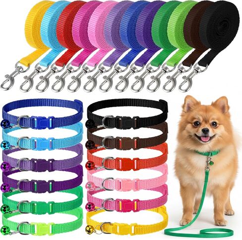 48 Pcs Dog Collar and Leash Set with Hook and Buckle, Quick Release Buckle Adjustable Puppy Collars & Polypropylene Puppy Leash Bulk, Newborn Puppys Collars, for Litter Puppies Small Pets, 12 Colors in Kuwait