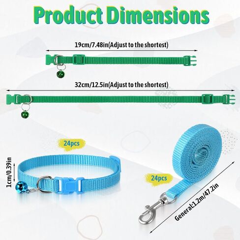 48 Pcs Dog Collar and Leash Set with Hook and Buckle, Quick Release Buckle Adjustable Puppy Collars & Polypropylene Puppy Leash Bulk, Newborn Puppys Collars, for Litter Puppies Small Pets, 12 Colors in Kuwait