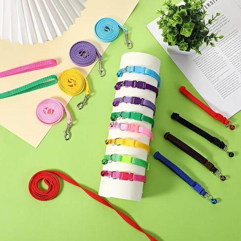 48 Pcs Dog Collar and Leash Set with Hook and Buckle, Quick Release Buckle Adjustable Puppy Collars & Polypropylene Puppy Leash Bulk, Newborn Puppys Collars, for Litter Puppies Small Pets, 12 Colors in Kuwait
