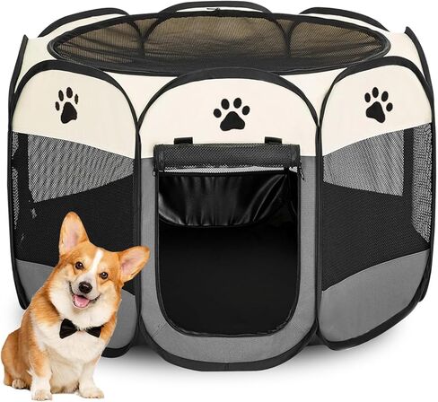 قفص لعب للكلاب، قفص لعب للكلاب الأليفة في الأماكن المغلقة للكلاب الصغيرة، قفص للخيمة في الهواء الطلق، خيمة قابلة للحمل لبيت الكلب، خيمة للقطط للكلاب/القطط/الأرانب، سحاب علوي قابل للإزالة، رمادي in Kuwait