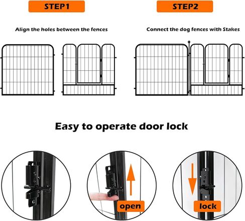 fouwick 24 "H x 24" W Dog Playpen 8 لوحات، قلم تدريب الجرو المعدني الأسود، حاوية الحيوانات الأليفة المحمولة القابلة للطي للداخلية / الخارجية، لا يوجد سياج للحفر للكلاب الصغيرة والأرانب in Kuwait