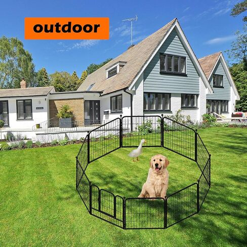 fouwick 24 "H x 24" W Dog Playpen 8 لوحات، قلم تدريب الجرو المعدني الأسود، حاوية الحيوانات الأليفة المحمولة القابلة للطي للداخلية / الخارجية، لا يوجد سياج للحفر للكلاب الصغيرة والأرانب in Kuwait