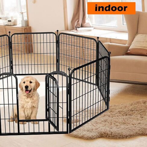 fouwick 24 "H x 24" W Dog Playpen 8 لوحات، قلم تدريب الجرو المعدني الأسود، حاوية الحيوانات الأليفة المحمولة القابلة للطي للداخلية / الخارجية، لا يوجد سياج للحفر للكلاب الصغيرة والأرانب in Kuwait