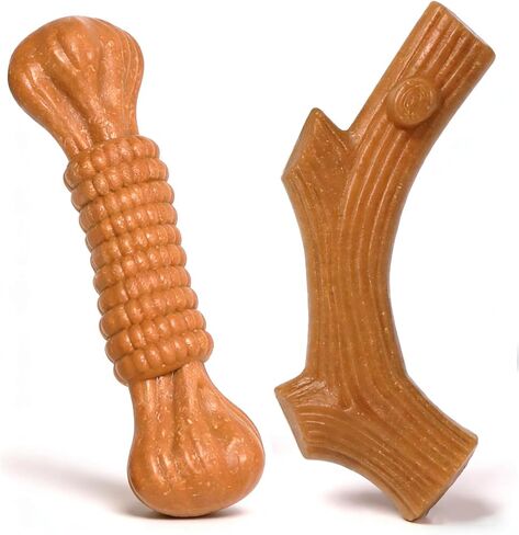 SCHITEC Dog Chew Toys for Aggressive Chewers, [2 Pack] Tough Bone and Stick Set with Chicken Flavor, Long Lasting Durable Teething Toy for Medium Large Dogs in Kuwait