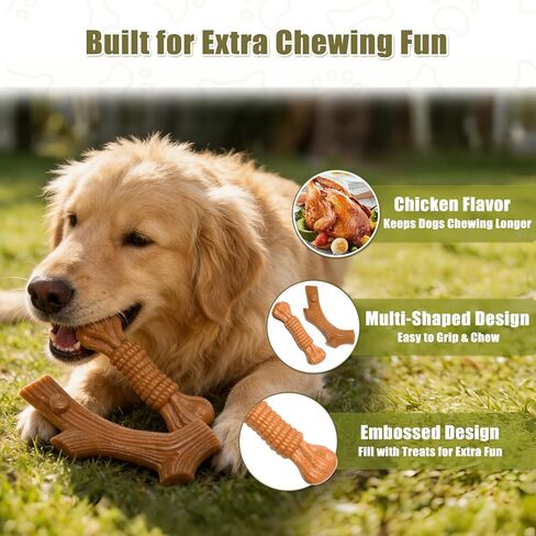 SCHITEC Dog Chew Toys for Aggressive Chewers, [2 Pack] Tough Bone and Stick Set with Chicken Flavor, Long Lasting Durable Teething Toy for Medium Large Dogs in Kuwait