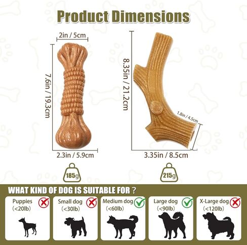 SCHITEC Dog Chew Toys for Aggressive Chewers, [2 Pack] Tough Bone and Stick Set with Chicken Flavor, Long Lasting Durable Teething Toy for Medium Large Dogs in Kuwait