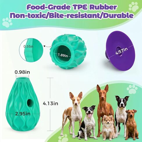 Interactive Dog Treat Dispenser, TPE Rubber Chew Toys for Aggressive Chewers, Puzzle Treat Toy Dispenser with Suction For Large&Medium Dogs, Teeth Cleaning, Mental Stimulation Training, Boredom Relief in Kuwait