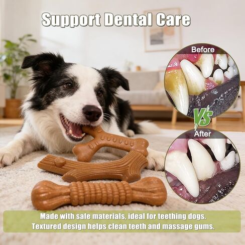 SCHITEC Dog Chew Toys for Aggressive Chewers, [2 Pack] Tough Bone and Stick Set with Chicken Flavor, Long Lasting Durable Teething Toy for Medium Large Dogs in Kuwait