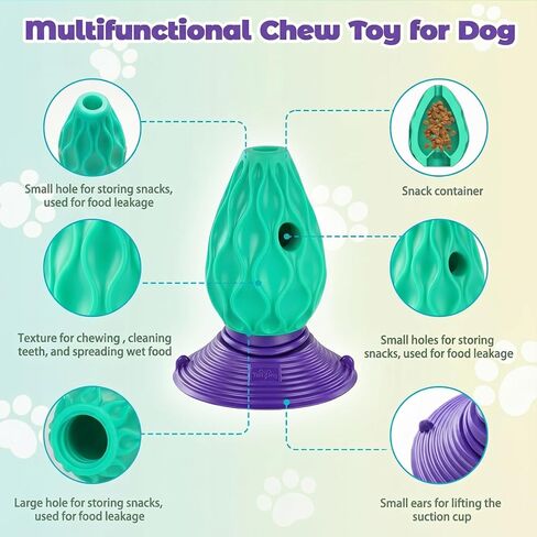 Interactive Dog Treat Dispenser, TPE Rubber Chew Toys for Aggressive Chewers, Puzzle Treat Toy Dispenser with Suction For Large&Medium Dogs, Teeth Cleaning, Mental Stimulation Training, Boredom Relief in Kuwait