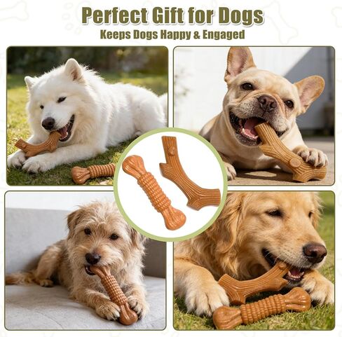 SCHITEC Dog Chew Toys for Aggressive Chewers, [2 Pack] Tough Bone and Stick Set with Chicken Flavor, Long Lasting Durable Teething Toy for Medium Large Dogs in Kuwait