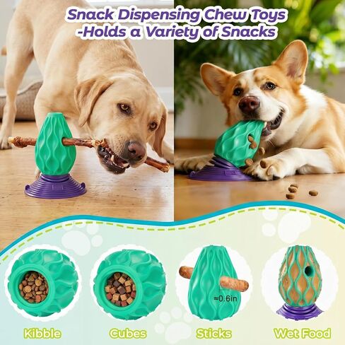 Interactive Dog Treat Dispenser, TPE Rubber Chew Toys for Aggressive Chewers, Puzzle Treat Toy Dispenser with Suction For Large&Medium Dogs, Teeth Cleaning, Mental Stimulation Training, Boredom Relief in Kuwait