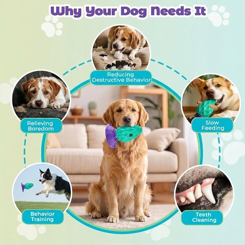 Interactive Dog Treat Dispenser, TPE Rubber Chew Toys for Aggressive Chewers, Puzzle Treat Toy Dispenser with Suction For Large&Medium Dogs, Teeth Cleaning, Mental Stimulation Training, Boredom Relief in Kuwait