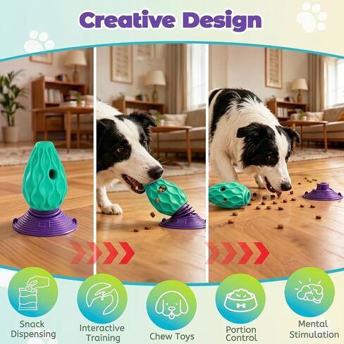 Interactive Dog Treat Dispenser, TPE Rubber Chew Toys for Aggressive Chewers, Puzzle Treat Toy Dispenser with Suction For Large&Medium Dogs, Teeth Cleaning, Mental Stimulation Training, Boredom Relief in Kuwait