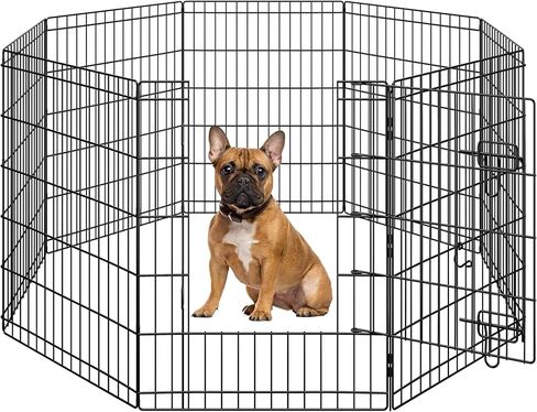 Yaheetech 30" High 8 Panel Foldable Metal Dog Exercise Pen Pet Playpen Dog Fence Outdoor & Indoor Use for Small Animals with Door Black in Kuwait